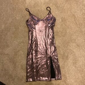 Sparkly purple cocktail dress with slit in the side